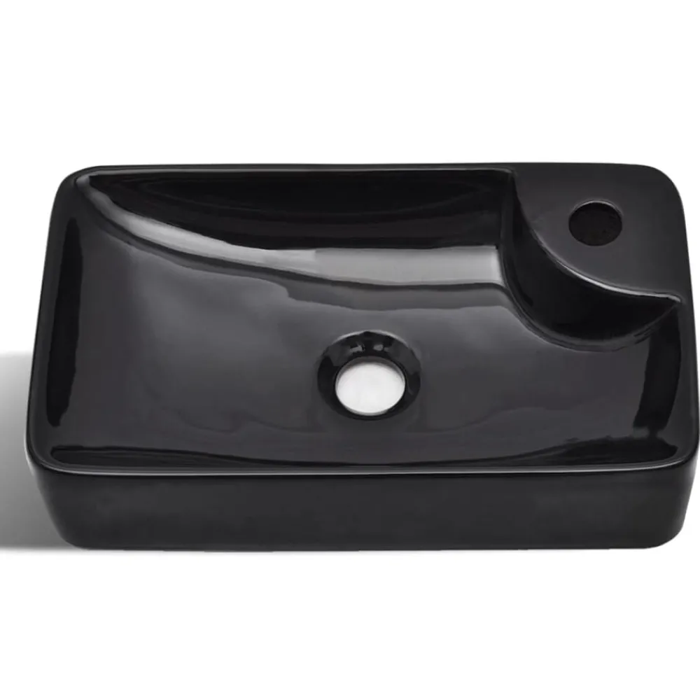Plomberie-vidaXL Vasque à trou pour robinet céramique pour salle de bain Noir