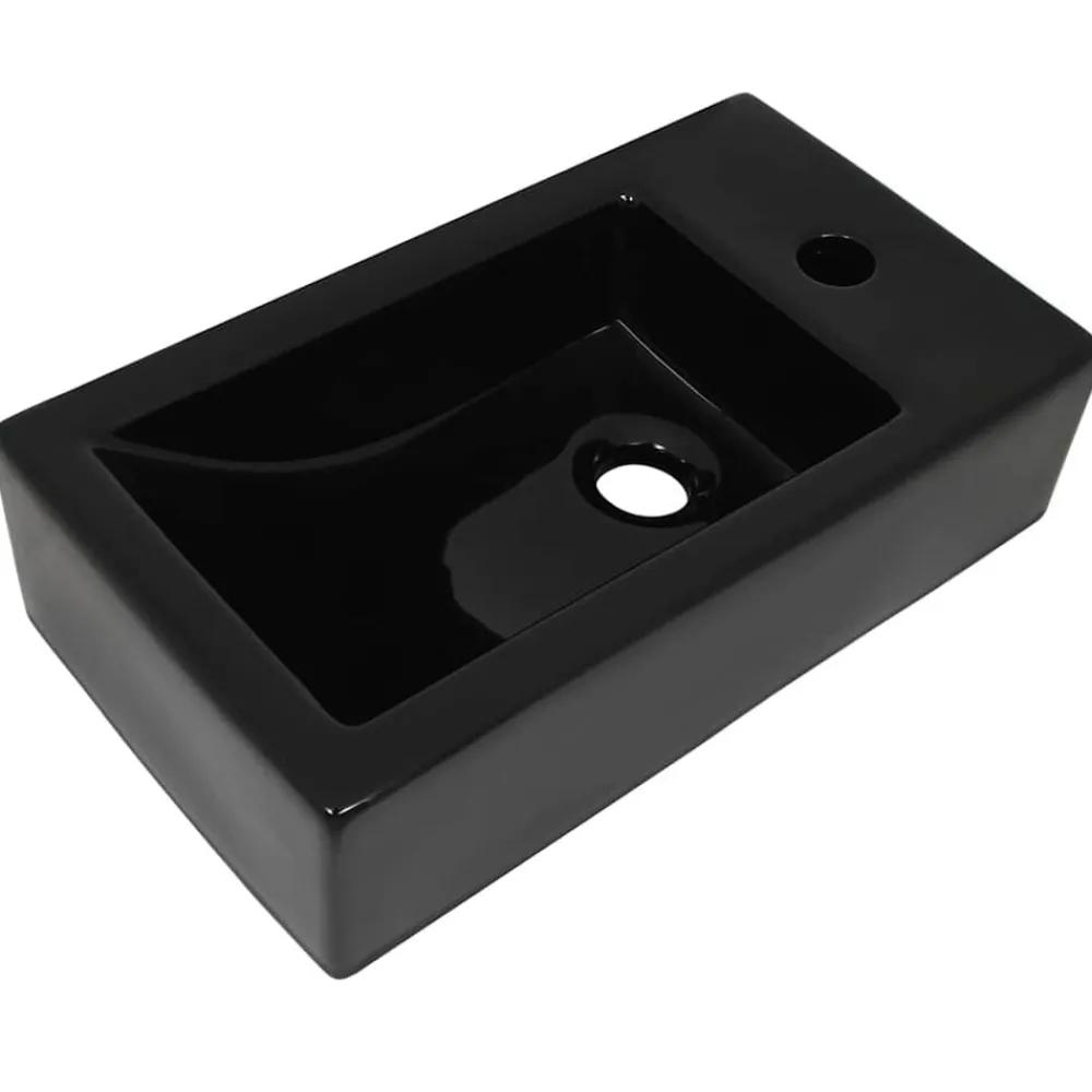 Plomberie-vidaXL Vasque avec trou de robinet Céramique 46 x 25,5 x 12 cm Noir