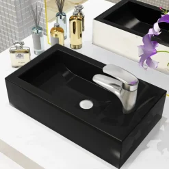 Plomberie-vidaXL Vasque avec trou de robinet Céramique 46 x 25,5 x 12 cm Noir