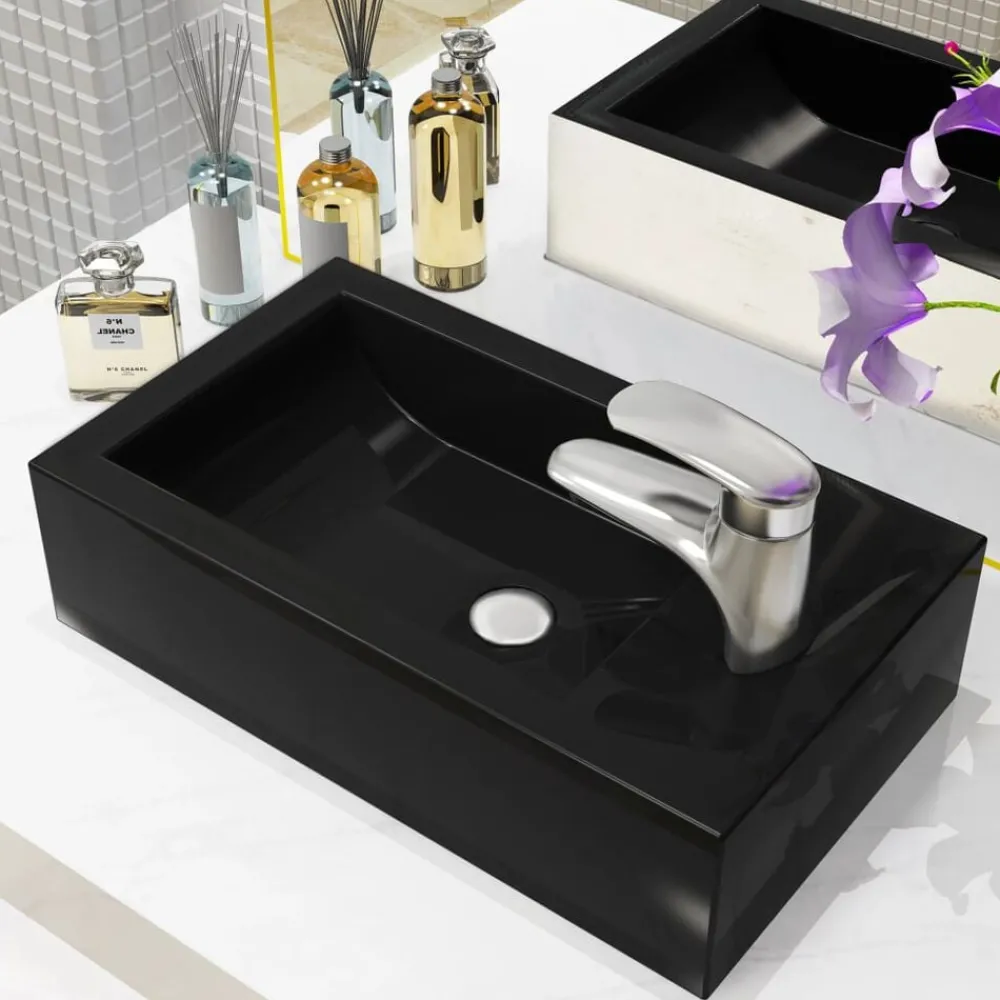Plomberie-vidaXL Vasque avec trou de robinet Céramique 46 x 25,5 x 12 cm Noir