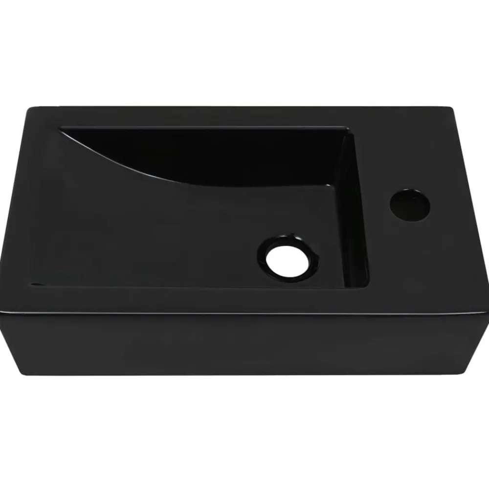 Plomberie-vidaXL Vasque avec trou de robinet Céramique 46 x 25,5 x 12 cm Noir