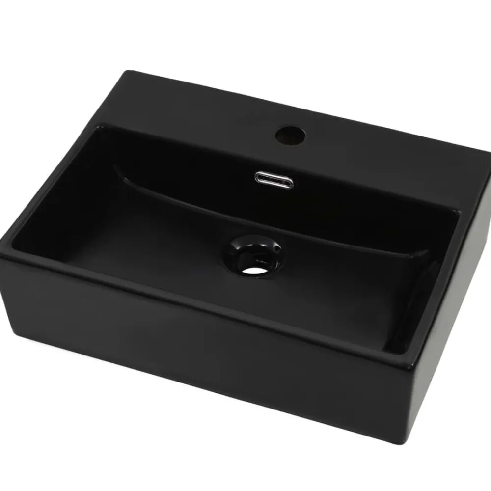 Plomberie-vidaXL Vasque avec trou de robinet en céramique 51,5x38,5x15 cm Noir