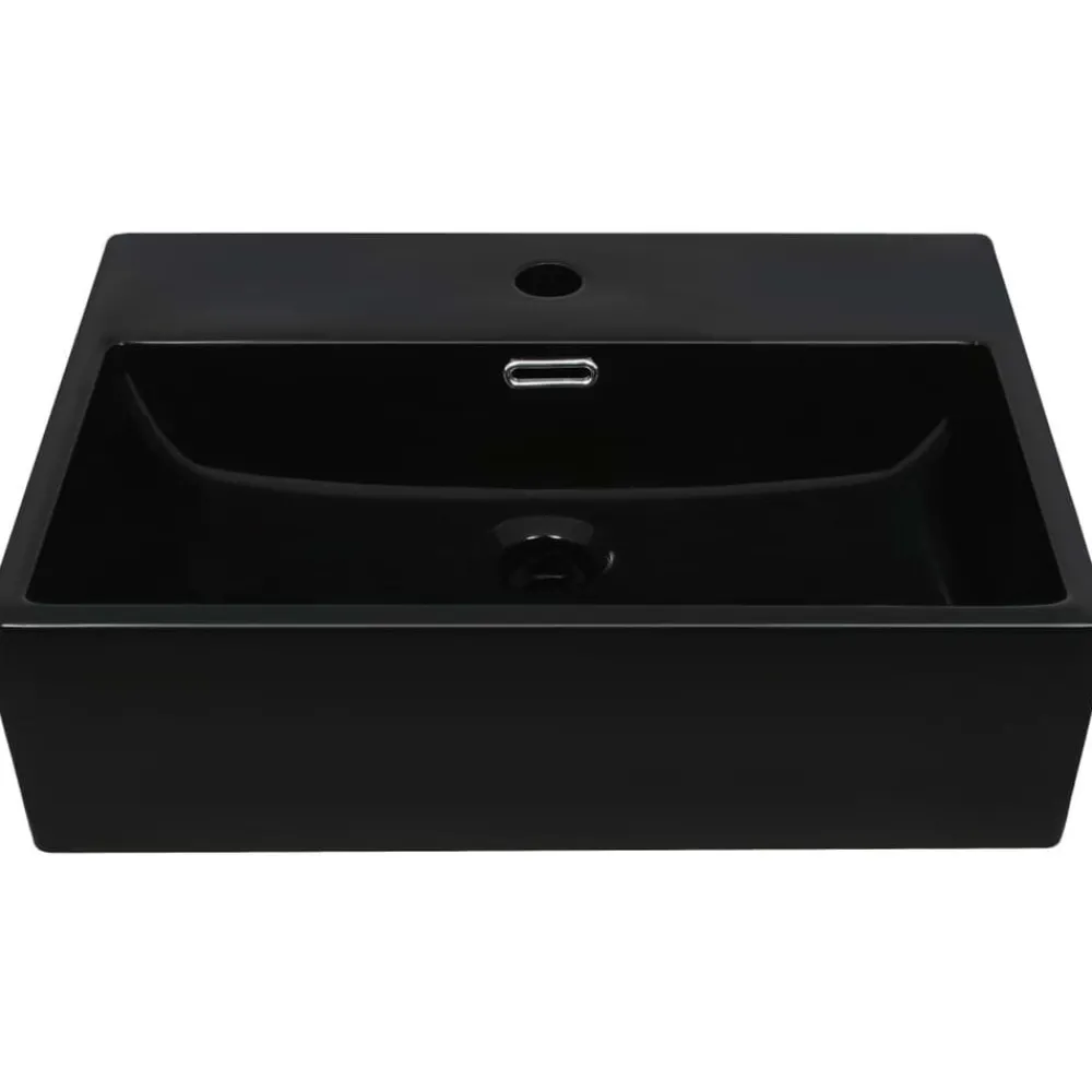 Plomberie-vidaXL Vasque avec trou de robinet en céramique 51,5x38,5x15 cm Noir
