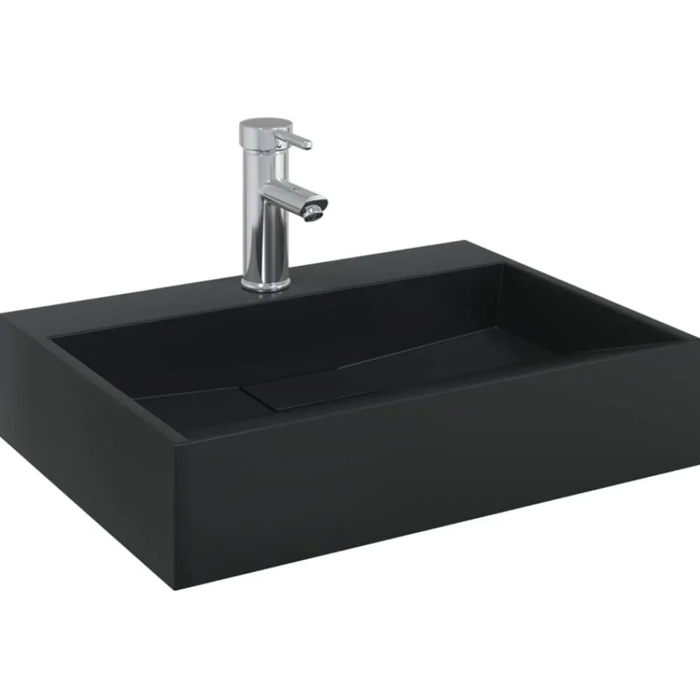 Plomberie-vidaXL Vasque 50x38x11 cm fonte minérale/marbre mat Noir