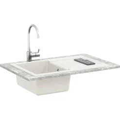 Plomberie-vidaXL Évier 780 x 500 mm 80% Quartz et 20% Résine Blanc