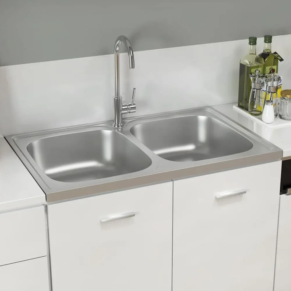 vidaXL Évier de cuisine à double lavabo argenté 800x500x155 mm inox