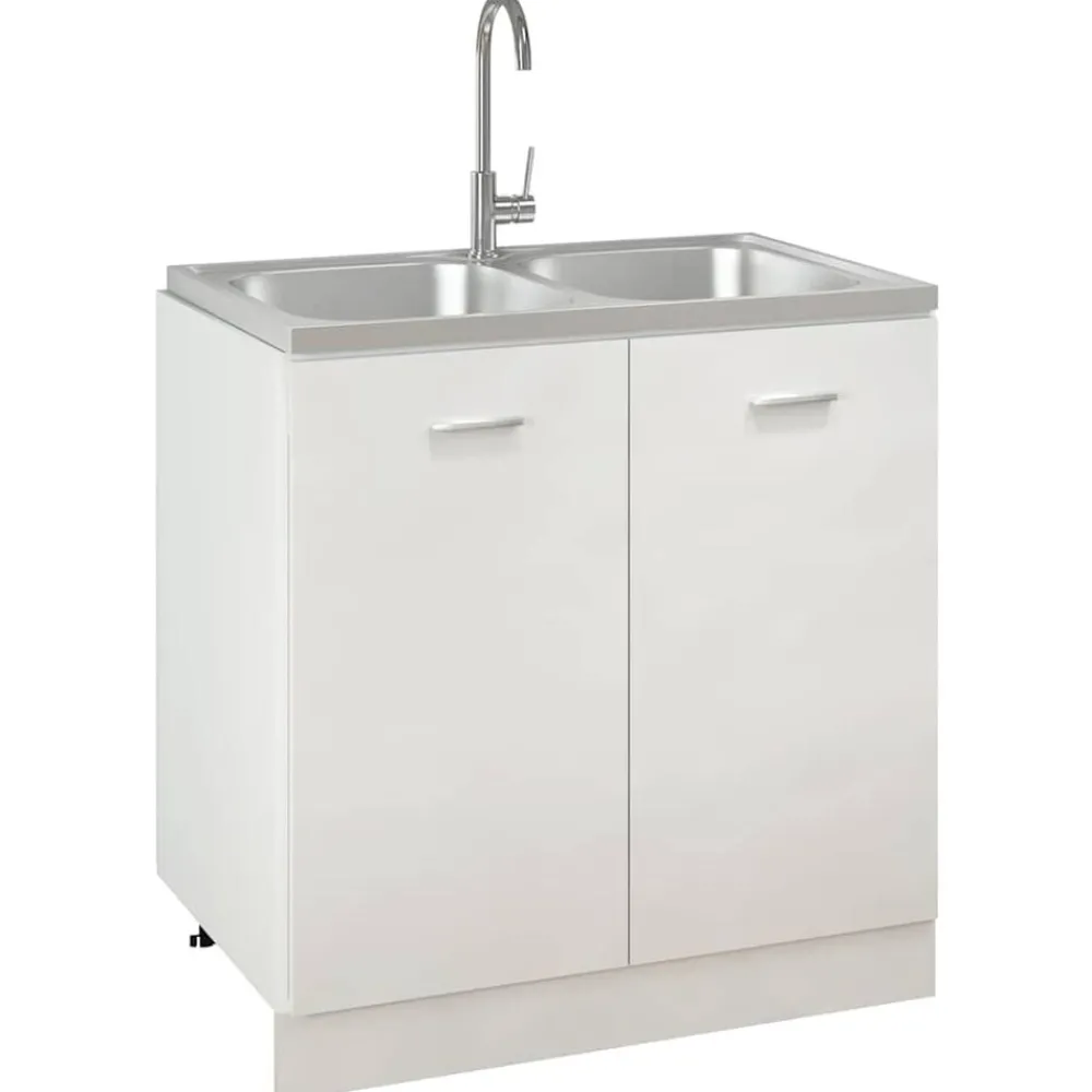 vidaXL Évier de cuisine à double lavabo argenté 800x500x155 mm inox