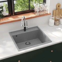 Plomberie-vidaXL Évier de cuisine avec trou de trop-plein Granit Gris