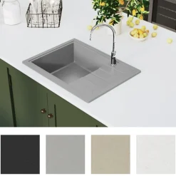 Plomberie-vidaXL Évier de cuisine avec trou de trop-plein ovale Granit Gris