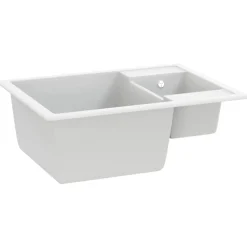 Plomberie-vidaXL Évier de cuisine deux lavabos trou de trop-plein Granit Blanc