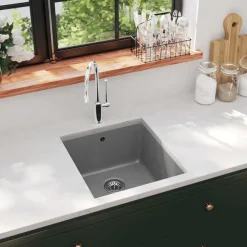 Plomberie-vidaXL Évier de cuisine en granit Bac unique Gris