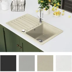 Plomberie-vidaXL Évier de cuisine Granit Seul lavabo Beige