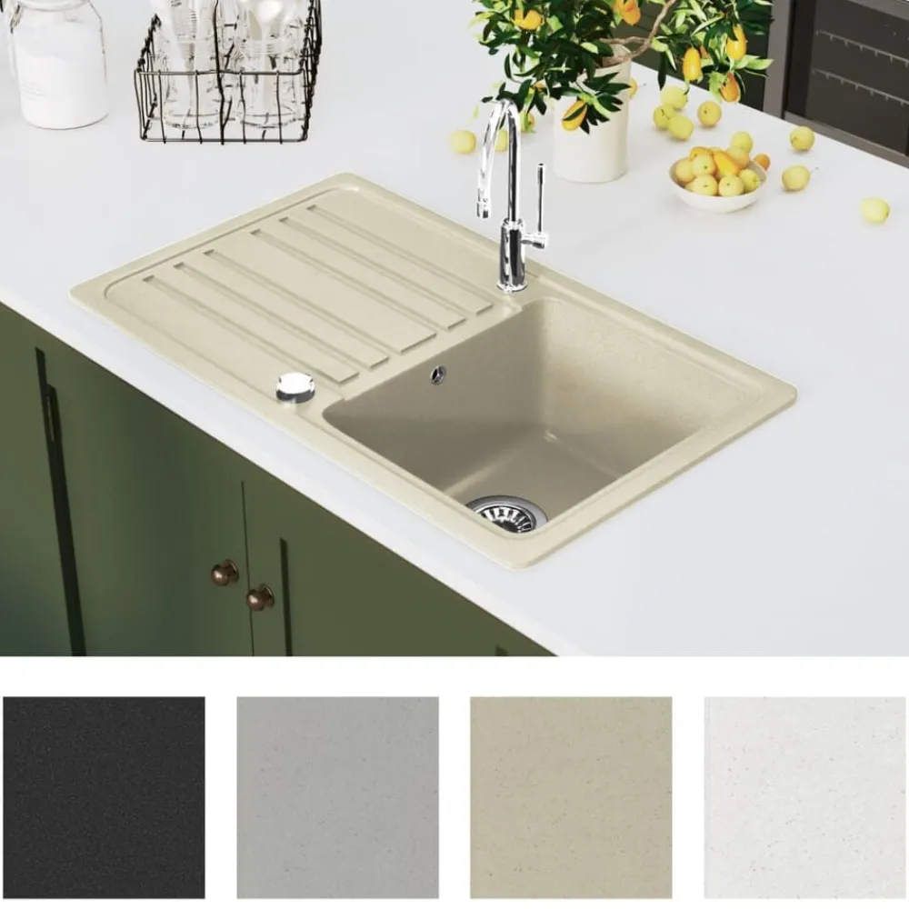 Plomberie-vidaXL Évier de cuisine Granit Seul lavabo Beige