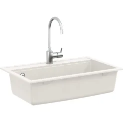 Plomberie-vidaXL Évier de cuisine Granit Seul lavabo Blanc