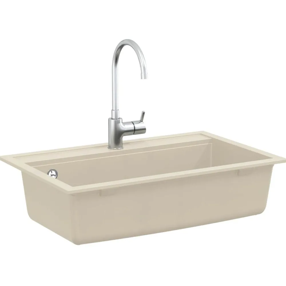 Plomberie-vidaXL Évier de cuisine Granit Seul lavabo Beige