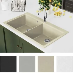 Plomberie-vidaXL Évier de cuisine Granit Double lavabo Beige