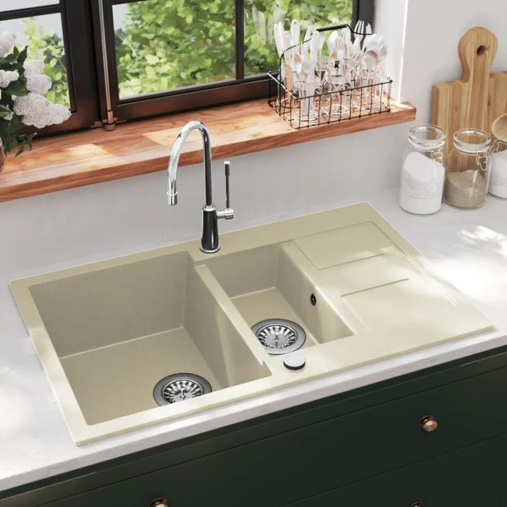 vidaXL Évier de cuisine Granit Double lavabo