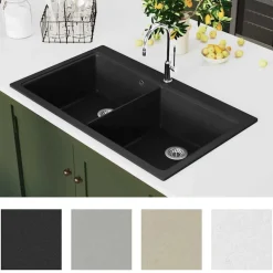 Plomberie-vidaXL Évier de cuisine encastrable à 2 bacs en granite Noir